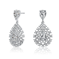ROZZATO Sterling Cubic Zirconia Lace Cluster Drop Earrings In Silver