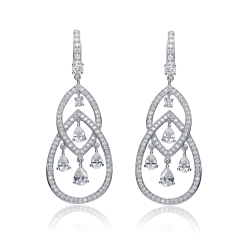 ROZZATO Sterling Multi Shaped Cz Double Teardrop Chandelier Earrings In Silver