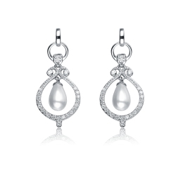 ROZZATO Sterling Pearl And Cubic Zirconia Drop Earrings In Silver