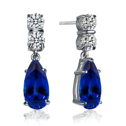 ROZZATO Sterling Sapphire Cubic Zirconia Teardrop Earrings In Silver