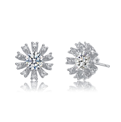 ROZZATO Sterlling Cubic Zirconia Flower Stud Earrings In Silver