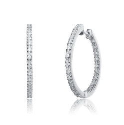 ROZZATO Sterling Cubic Zirconia Pave Hoop Earrings In Silver