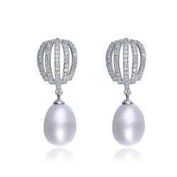 ROZZATO Sterling Pearl And Cubic Zirconia Drop Earrings In Silver