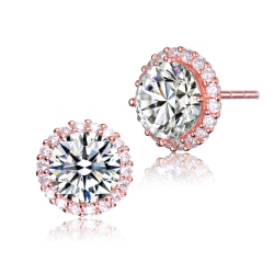 ROZZATO Sterling Silver Rose Plated Cubic Zirconia Stud Earrings In Gold