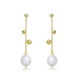 ROZZATO Sterling Silver Plating Freshwater Pearl Dangling Earrings In Gold