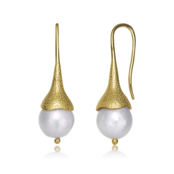 ROZZATO Sterling Silver Plated Freshwater Pearl Hook Earrings In Gold
