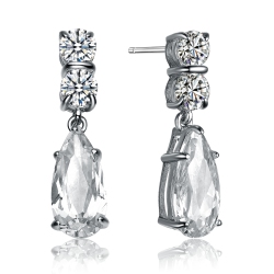 ROZZATO Sterling Cubic Zirconia Teardrop Earrings In Silver