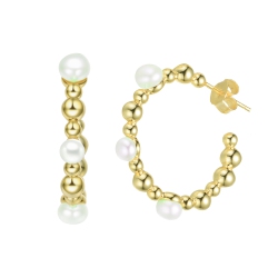 ROZZATO Sterling Silver Plated Freshwater Pearl Hoop Earrings In Gold