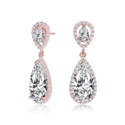 ROZZATO Sterling Silver Rose Plated Cubic Zirconia Halo Drop Earrings In Gold