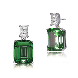 ROZZATO Sterling Emerald Cubic Zirconia Rectangle Stud Earrings In Silver
