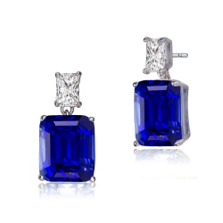 ROZZATO Sterling Sapphire Cubic Zirconia Rectangle Stud Earrings In Silver