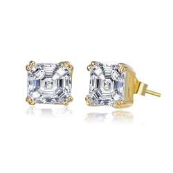 ROZZATO Sterling Silver Plated Cubic Zirconia Square Stud Earrings In Gold