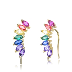 ROZZATO Sterling Silver Plated Multi Colored Cubic Zirconia Floral Earrings In Gold