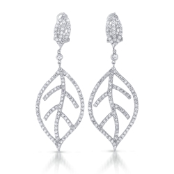 ROZZATO Sterling Cubic Zirconia Leaf Drop Earrings In Silver
