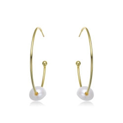 ROZZATO Sterling Silver Plating Freshwater Pearl Hoop Earrings In Gold