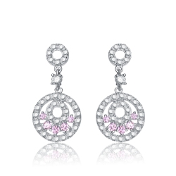 ROZZATO Sterling Silver Cubic Zirconia Circle Drop Earrings In Pink
