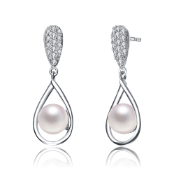 ROZZATO Sterling Pearl And Cubic Zirconia Drop Earrings In Silver