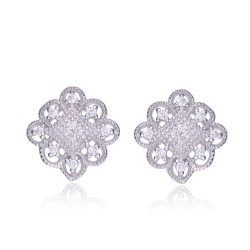 ROZZATO Sterling Cubic Zirconia Floral Stud Earrings In Silver