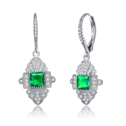 ROZZATO Sterling Emerald Cubic Zirconia Pave Drop Earrings In Silver