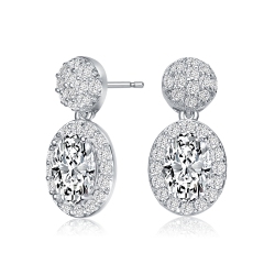 ROZZATO Sterling Cubic Zirconia Halo Cluster Post Drop Earrings In Silver