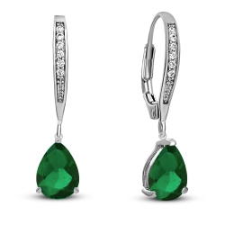 ROZZATO Sterling Emerald Cubic Zirconia Teardrop Drop Earrings In Silver