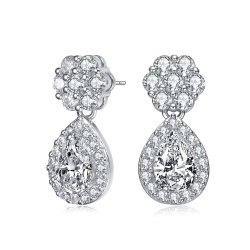 ROZZATO Sterling Cubic Zirconia Halo Flower Post Drop Earrings In Silver