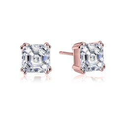 ROZZATO Sterling Silver Rose Plated Cubic Zirconia Square Stud Earrings In Gold