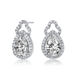 ROZZATO Sterling Cubic Zirconia Halo Open Post Drop Earrings In Silver