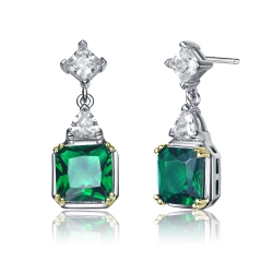 ROZZATO Sterling Emerald Cubic Zirconia Drop Earrings In Silver