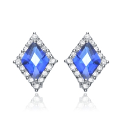 ROZZATO Sterling Sapphire Cubic Zirconia Stud Earrings In Silver