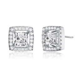 ROZZATO Sterling Cubic Zirconia Square Halo Stud Earrings In Silver