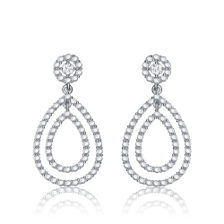 ROZZATO Sterling Cubic Zirconia Double Pave Drop Earrings In Silver