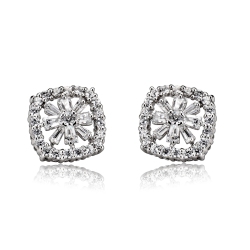 ROZZATO Sterling Cubic Zirconia Flower Square Stud Earrings In Silver