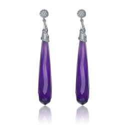 ROZZATO Sterling Amethyst Cubic Zirconia Drop Earrings In Silver