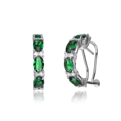 ROZZATO Sterling Emerald Cubic Zirconia Petite Hoop Earrings In Silver