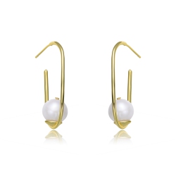 ROZZATO Sterling Silver Plating Freshwater Pearl Hoop Earrings In Gold