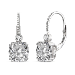 ROZZATO Sterling Cubic Zirconia Leverback Drop Earrings In Silver