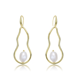 ROZZATO Sterling Silver Plating Freshwater Pearl Dangling Earrings In Gold