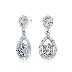 ROZZATO Sterling Cubic Zirconia Halo Two Pear Drop Earrings In Silver
