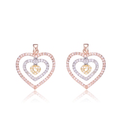 ROZZATO Sterling Tri Tone Plated Cubic Zirconia Heart Drop Earrings In Silver