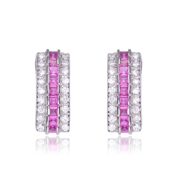 ROZZATO Sterling Ruby Cubic Zirconia Stud Earrings In Silver