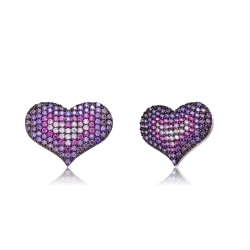 ROZZATO Sterling Silver Plated Multi Colored Cubic Zirconia Heart Stud Earrings In Black