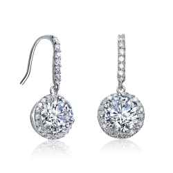 ROZZATO Sterling Cubic Zirconia Round Halo Drop Earrings In Silver