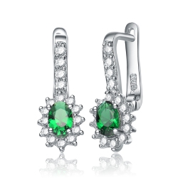 ROZZATO Sterling Emerald Cubic Zirconia Pear Drop Earrings In Silver
