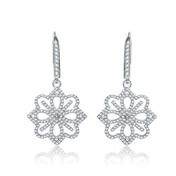 ROZZATO Sterling Cubic Zirconia Flower Drop Earrings In Silver