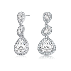 ROZZATO Sterling Cubic Zirconia Halo Three Tier Drop Earrings In Silver