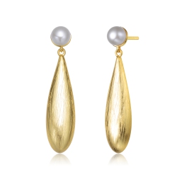 ROZZATO Sterling Silver Plated Freshwater Drop Pearl Modernearrings In Gold