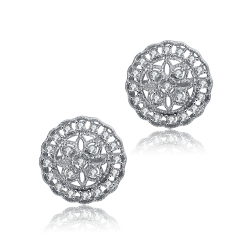 ROZZATO Sterling Cubic Zirconia Floral Stud Earrings In Silver