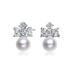 ROZZATO Sterling Pearl And Cubic Zirconia Heart Earrings In Silver