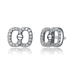 ROZZATO Sterling Cubic Zirconia Double Circle Stud Earrings In Silver